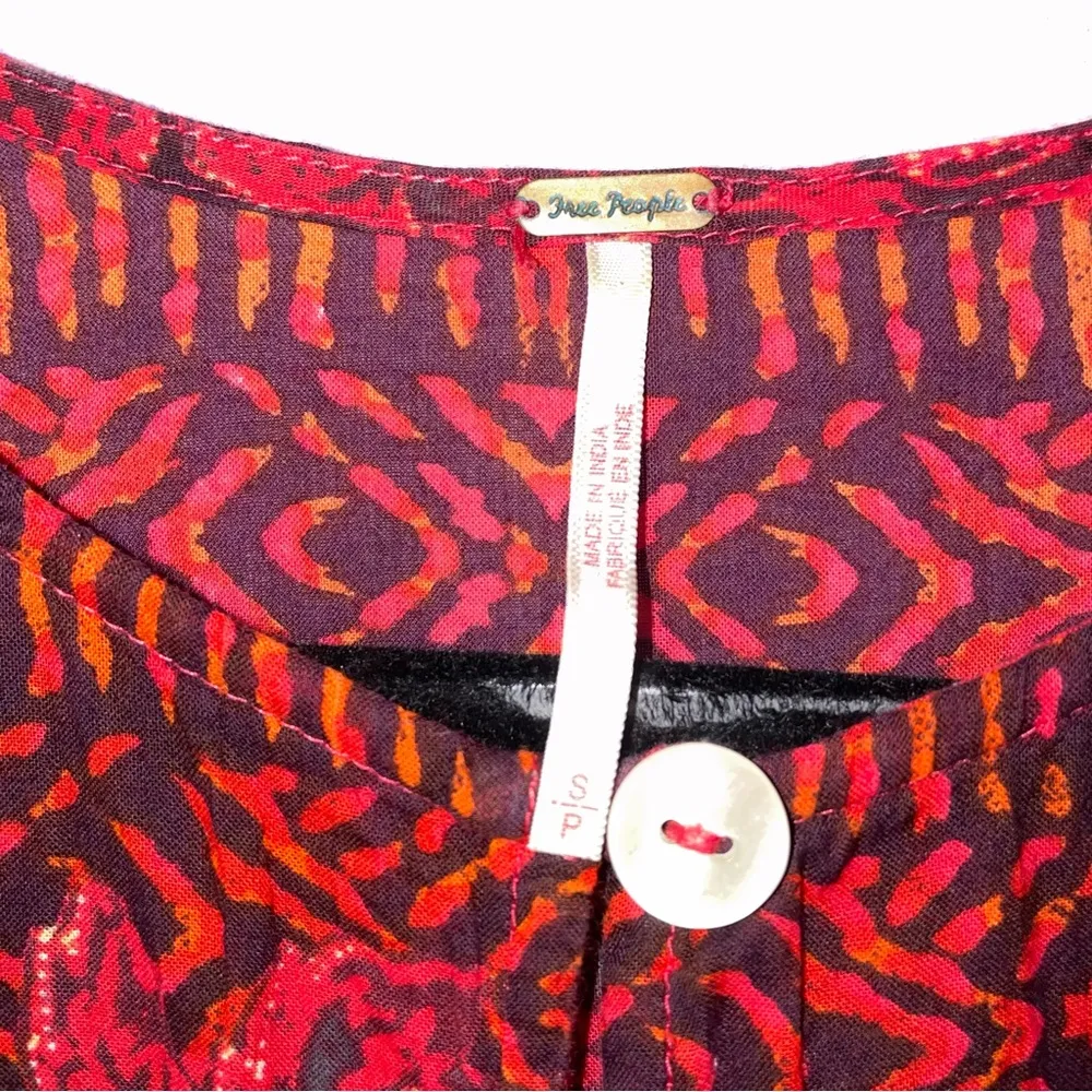Free People Size S Boho Blouse Red Tiered Sleeveless Dark Cottage Beach Fairy - Image 3