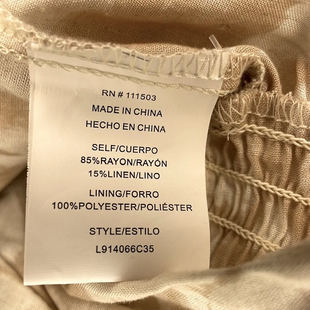 Plunging V neck elastic waist crop mid shirt with poof sleeve open tie back Tan - Image 9