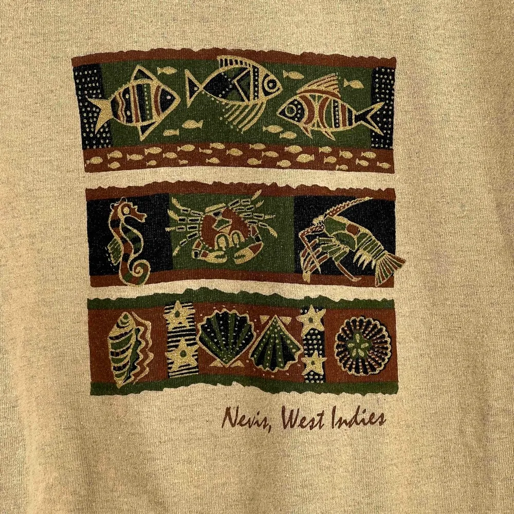 Vintage Graphic Tee Sparkle Detail Ocean West Indies Light Tan T - Image 2