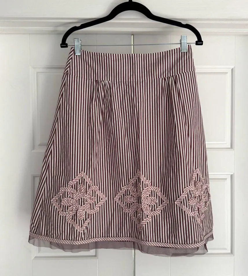 LOFT Burgundy & White Stripe A-Line Skirt, size 0 - Image 2