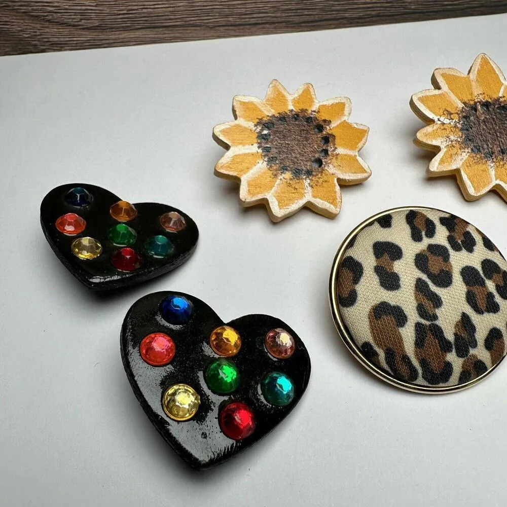 Large Statement Retro Mix Clip On Earrings Wood / Cloth Mix Lot Of 3 - Image 5