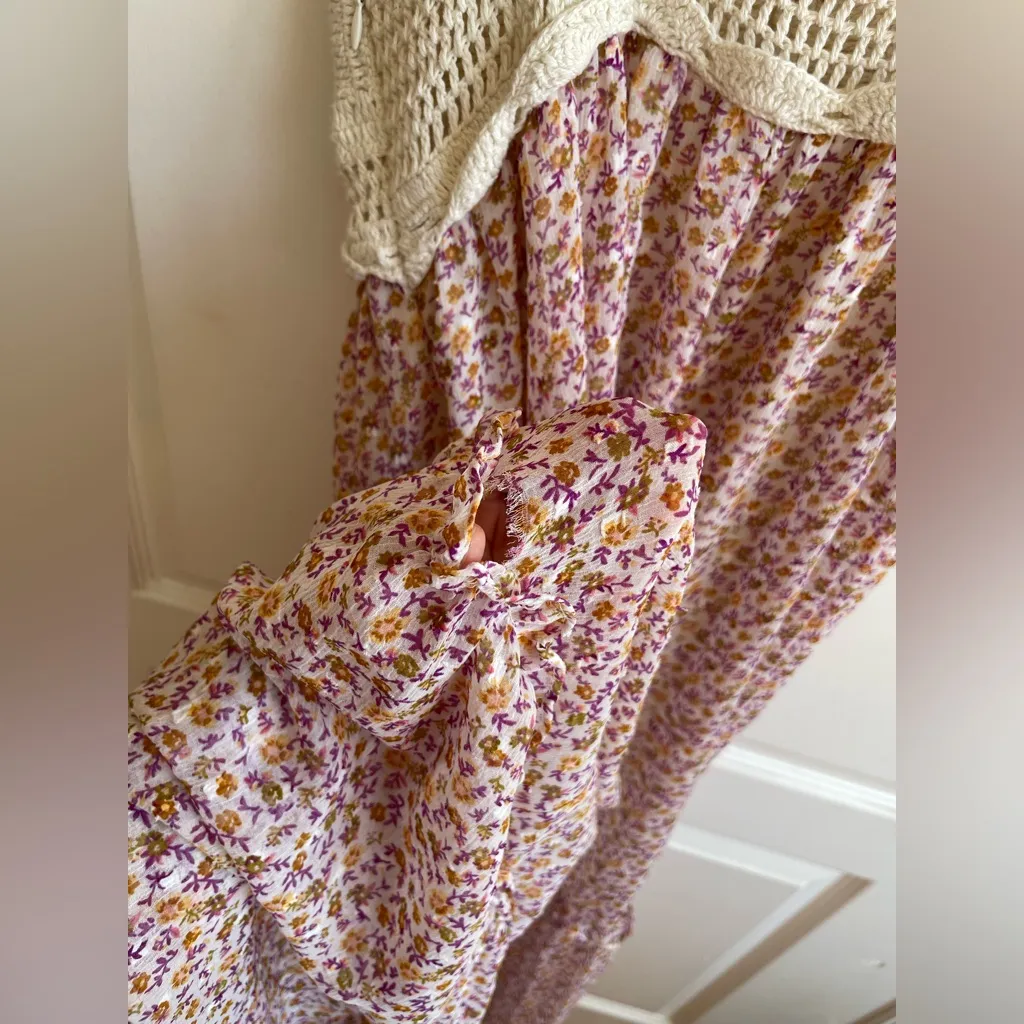 Zara Boho Crochet Floral Maxi Dress Size XS CottageCore - Image 7