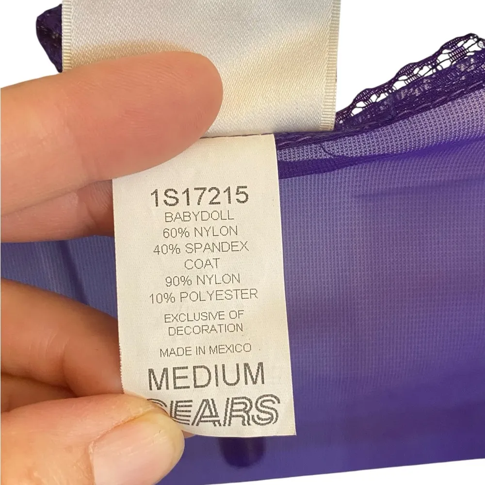 Vintage Sears Purple Sheer chiffon Lace Robe duster kimono cover up lingerie Size M - Image 5