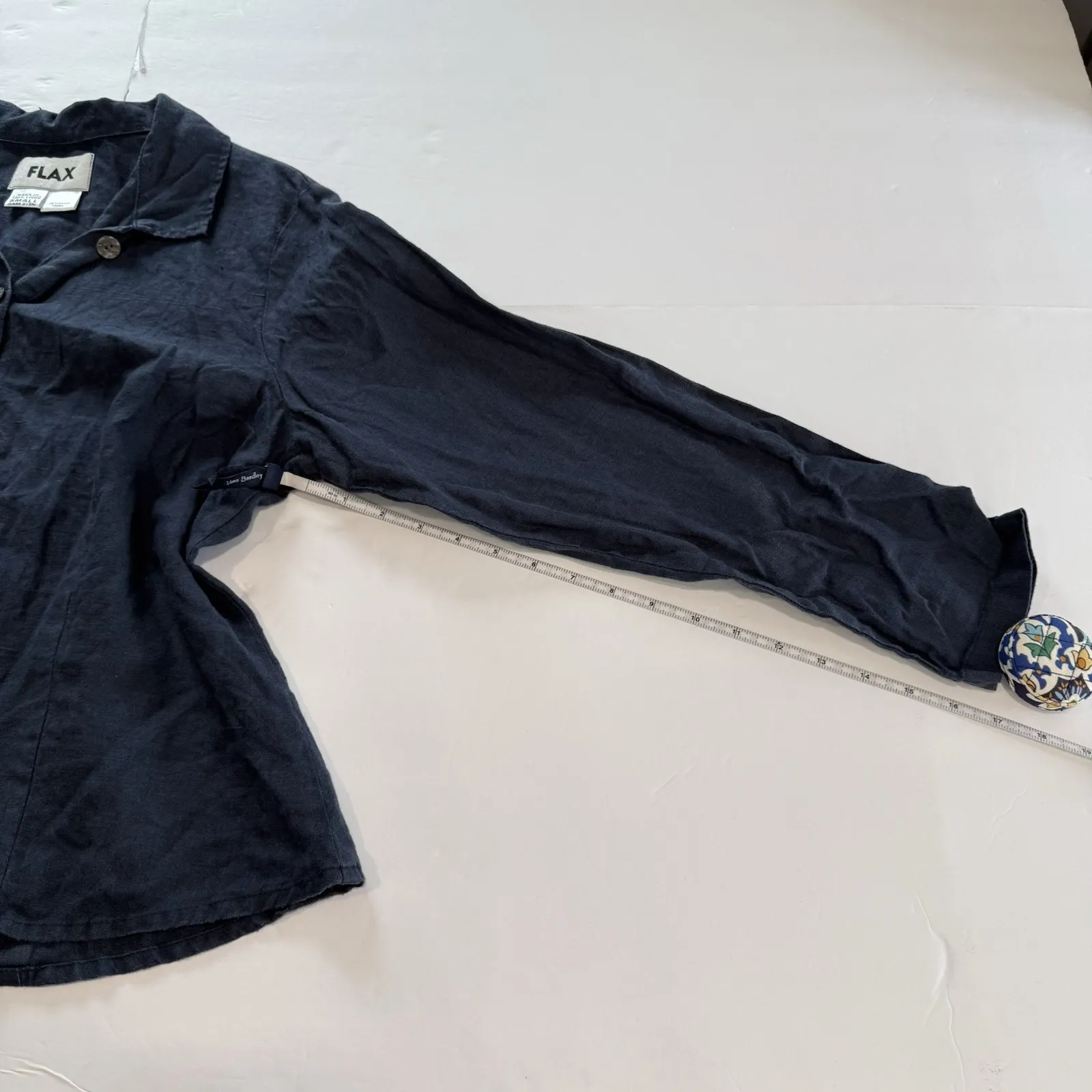 Flax Linen Blue Gray Overaized Long Sleeve Ladgenlook Button Shirt Size SMALL - Image 5