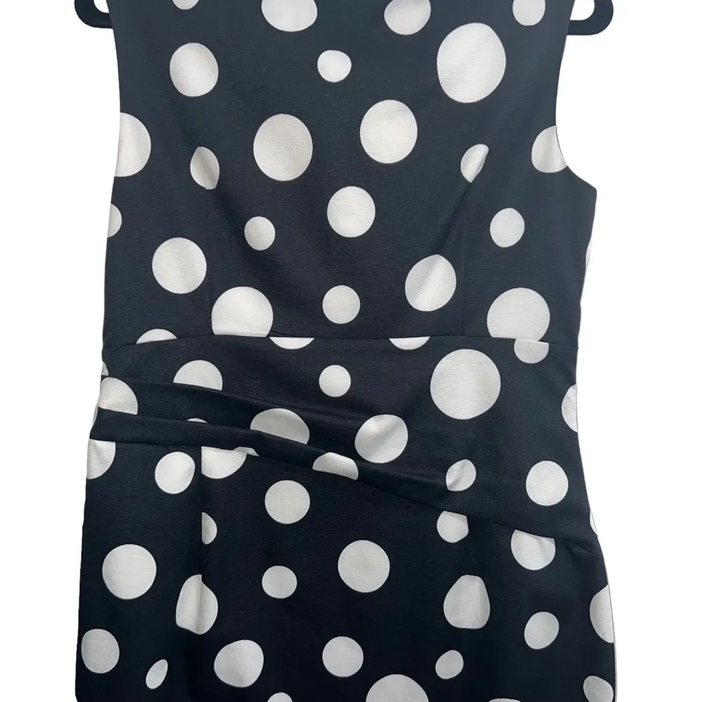 Elsa Polka Dot Faux Wrap Sheath Dress Black & Ivory - Image 9