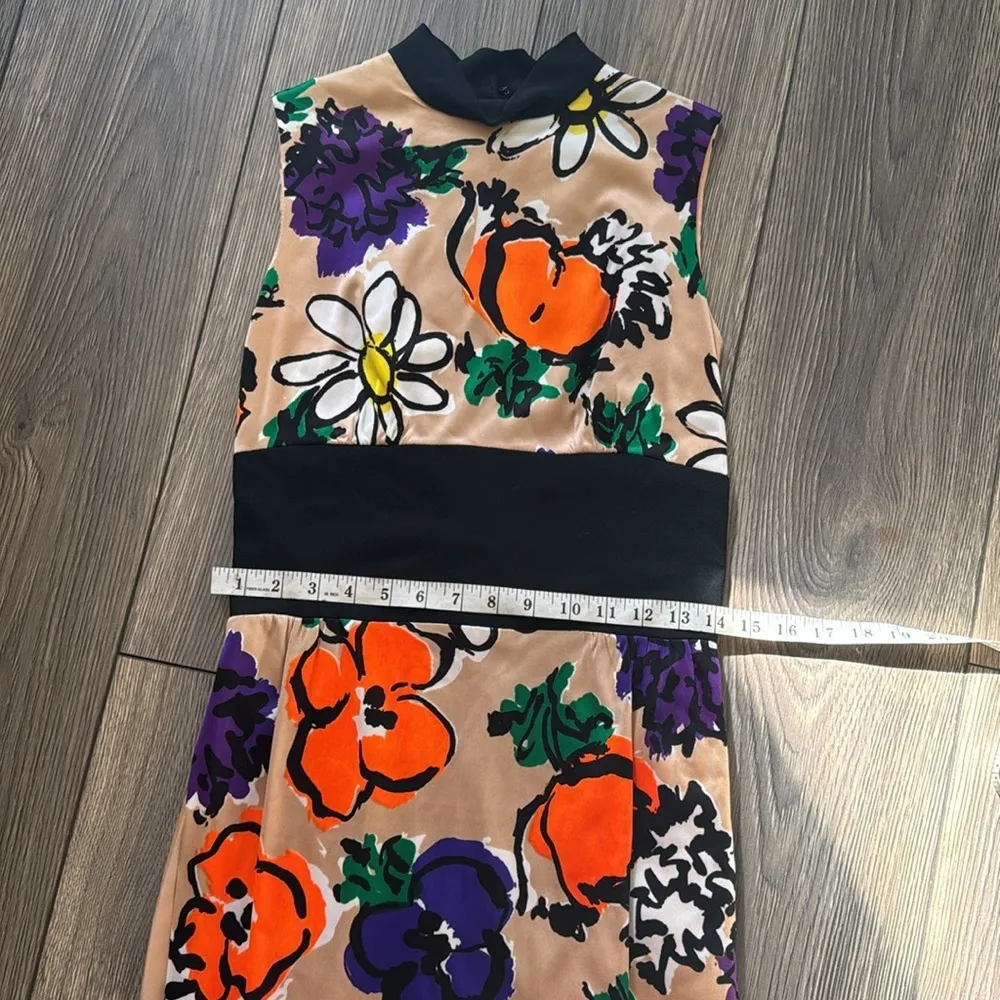 Vintage Floral Mock Neck Dress | 70s Flower Power Hippie Dress Orange - Image 4