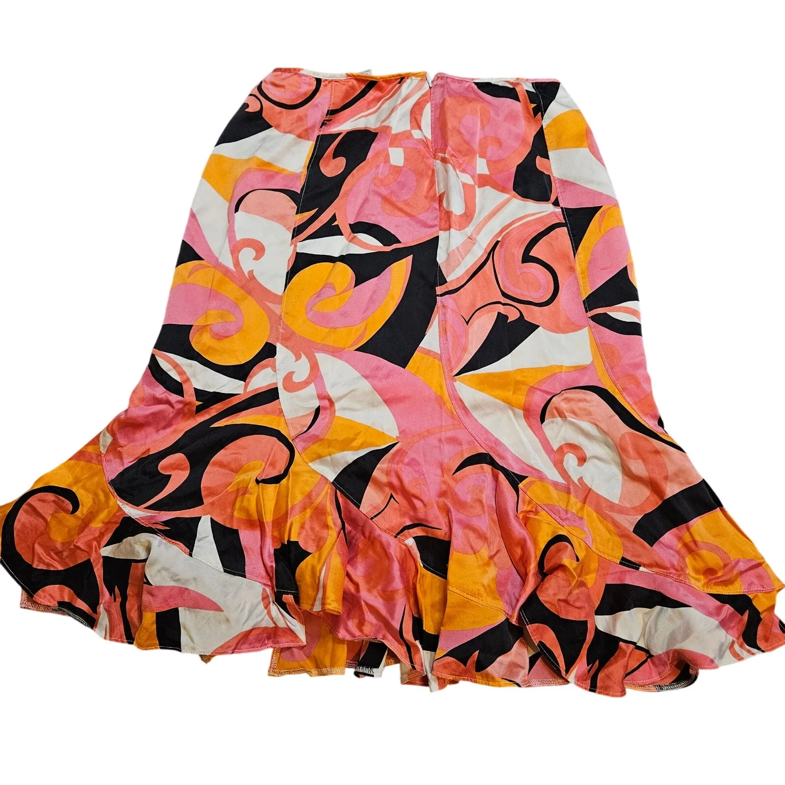 Evelyn Size 8 Funky Skirt Swirl 100% Silk Zipper Retro 70's Pink - Image 2