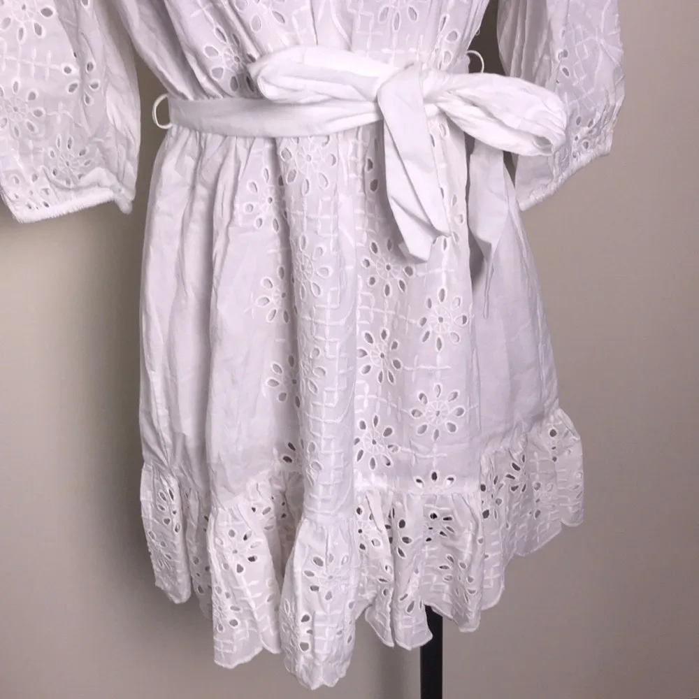J. Crew Eyelet Ruffle Scalloped White Dress Tie - Image 5