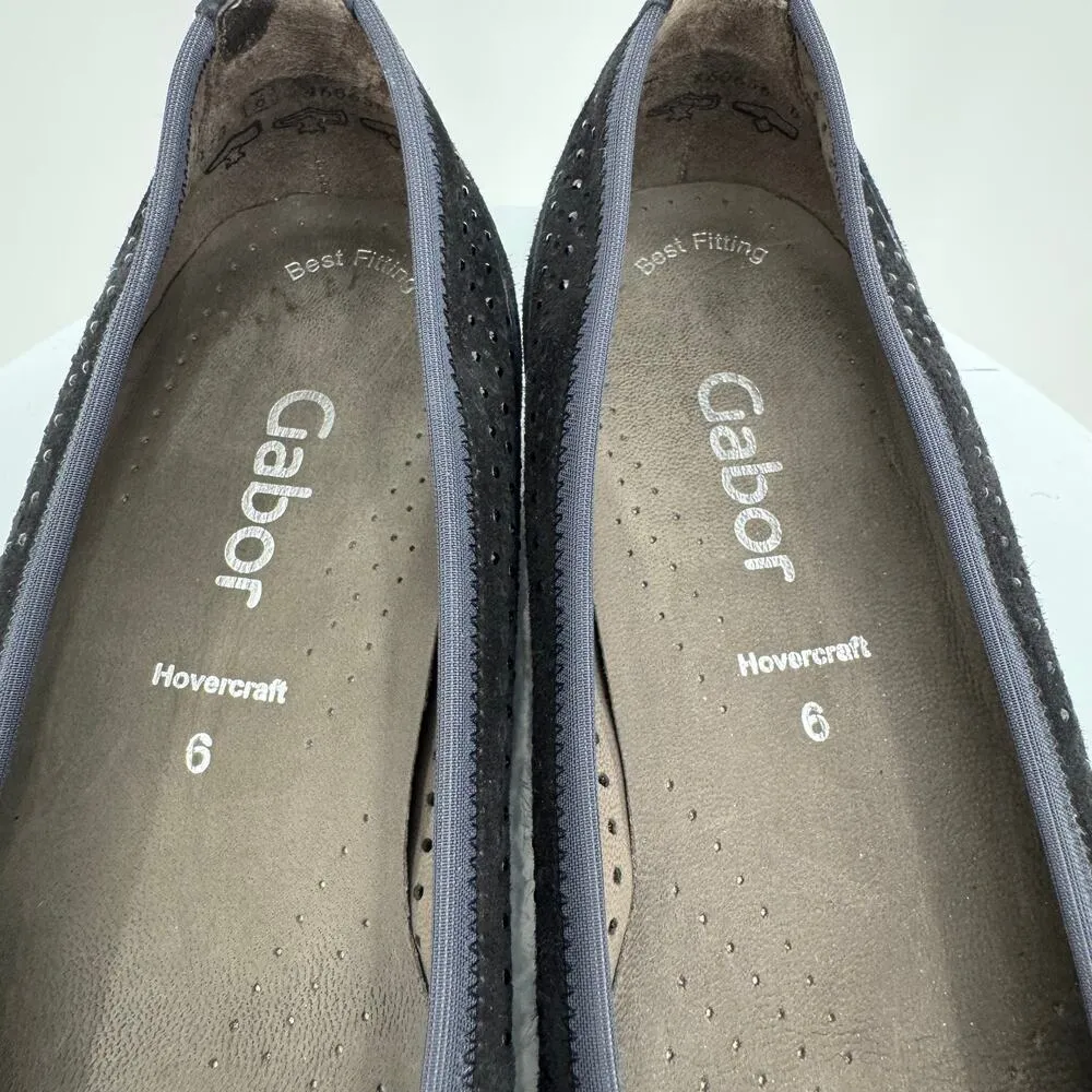 Gabor Hovercraft shoes 8.5 ballet flats perforated suede leather slip on comfort Black - Image 6
