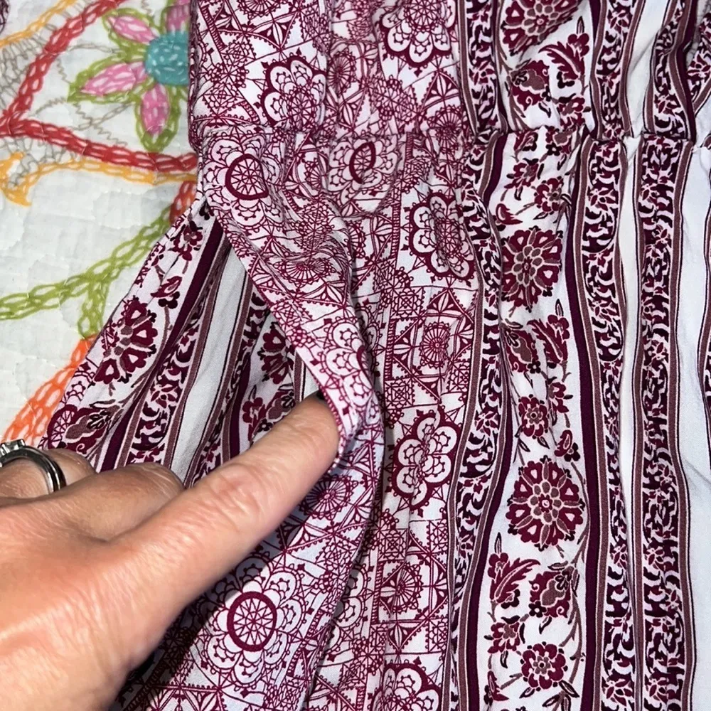 altar'd state small bohemian romper deep v-neck purple white long sleeves flowy - Image 5