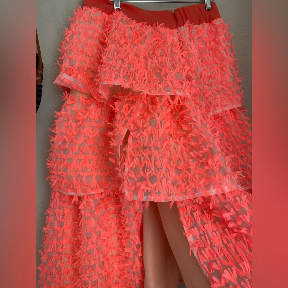 Crosby by Mollie Burch Highlighter Pink Bow Tiered Midi Skirt, Size Medium - Image 4