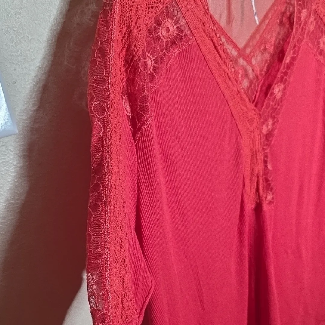 Free People Lola Top Lace Long Sleeve Small Knit Rose Crimson Womens Size Small - Image 5