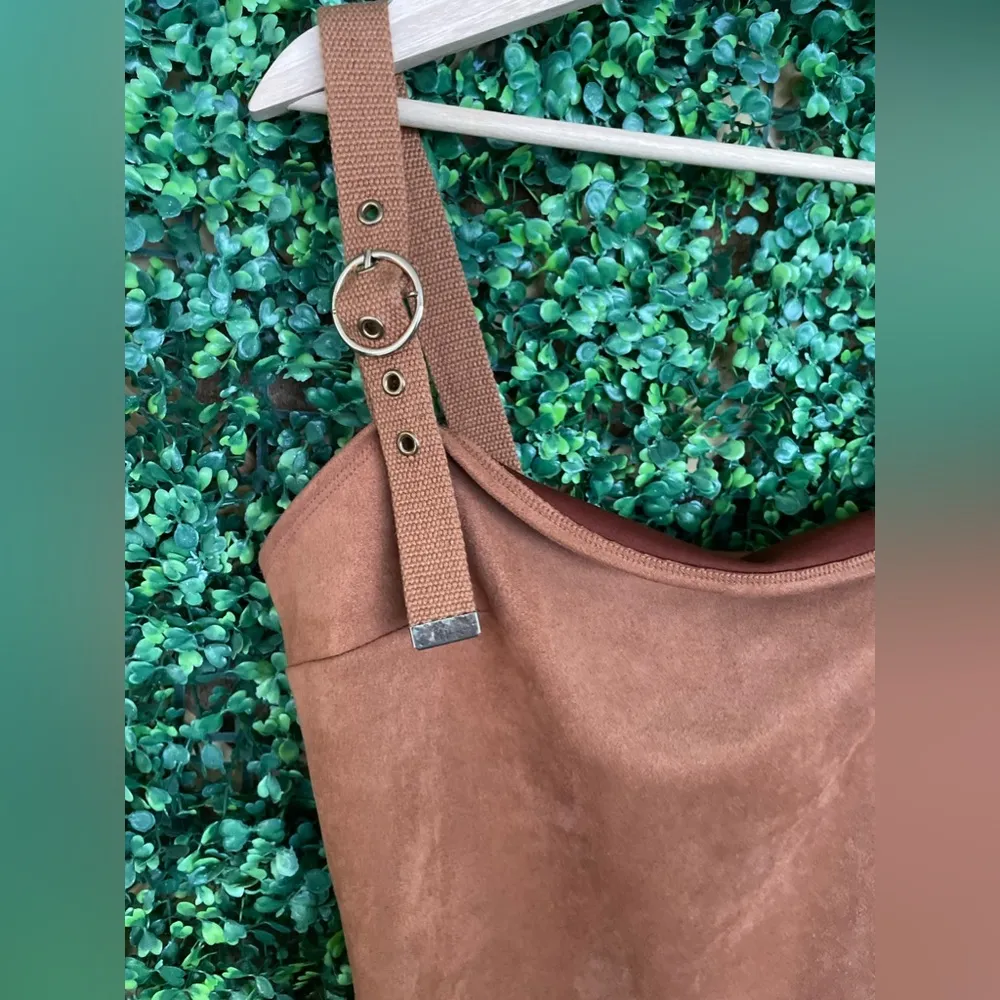 - Chestnut Colored Faux Suede Dress W/ Adjustable Straps | Sz Large - Image 2