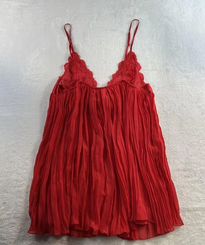 Victoria's Secret Babydoll L Large Cami Top Lace Pleated Lingerie Satin Bow Red - Image 12