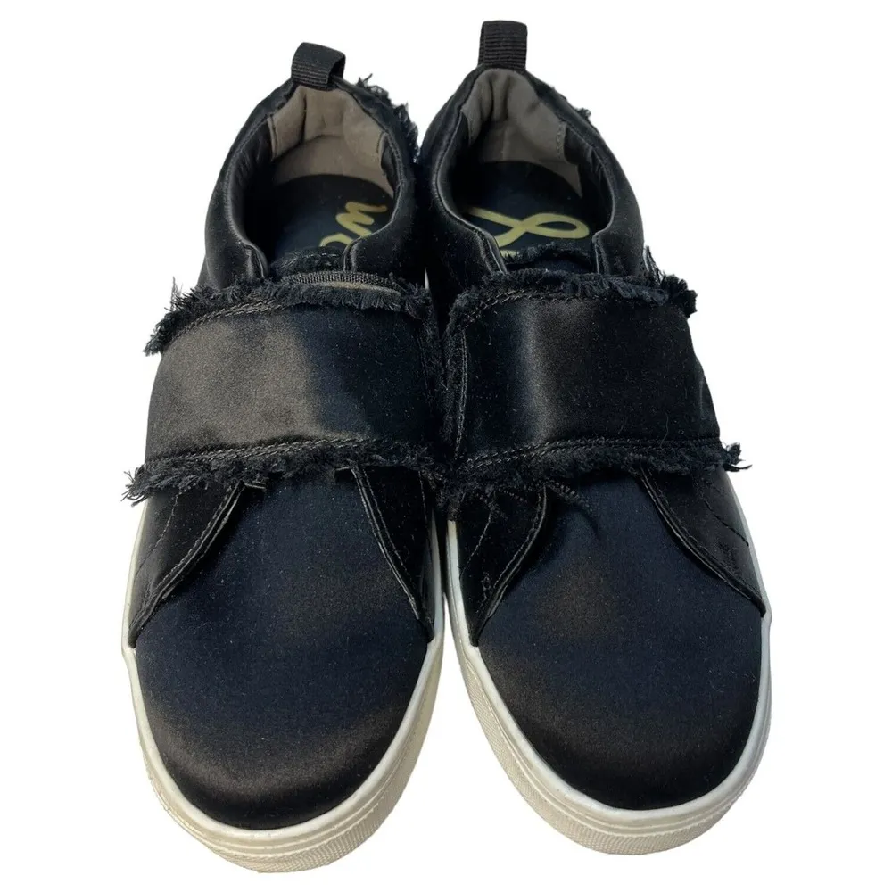 Sam Edleman Shoes Womens 6.5M Levine Satin Sneaker Fray Slip On Platform Black - Image 3