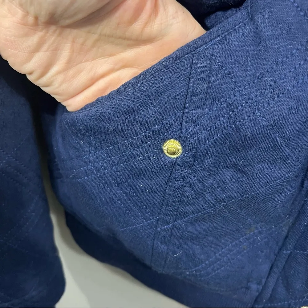 Allihop | Quilted Navy Blue Full Zip Up Hooded Jacket - Image 3