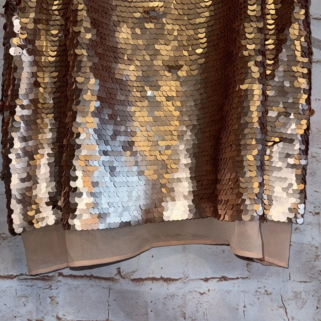 Moulinette Soeurs Camisole Anthropologie Pink/Rose Gold Sequin Spaghetti Strap 8 - Image 3