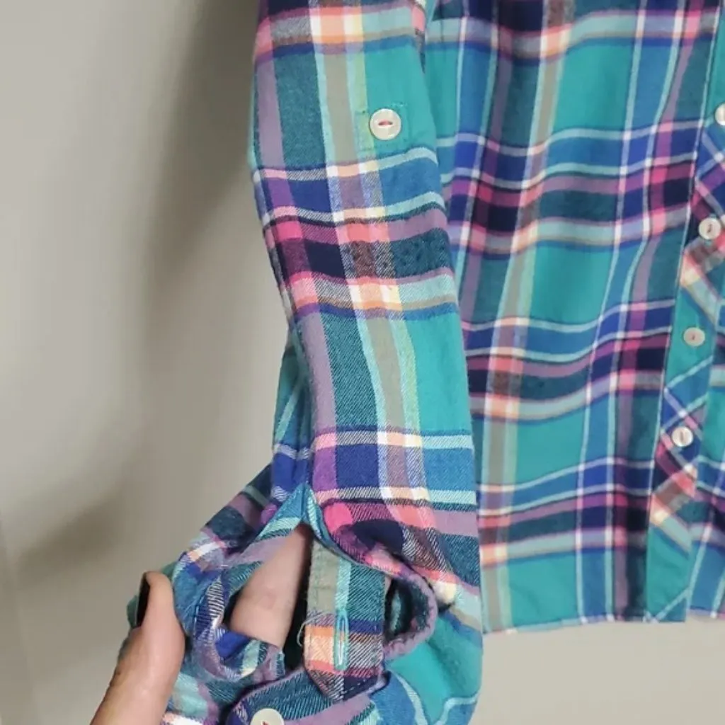 Eddie Bauer Women's Cut Plaid Flannel | Eddie Bauer Blue And Pink Flannel Shirt - Image 5