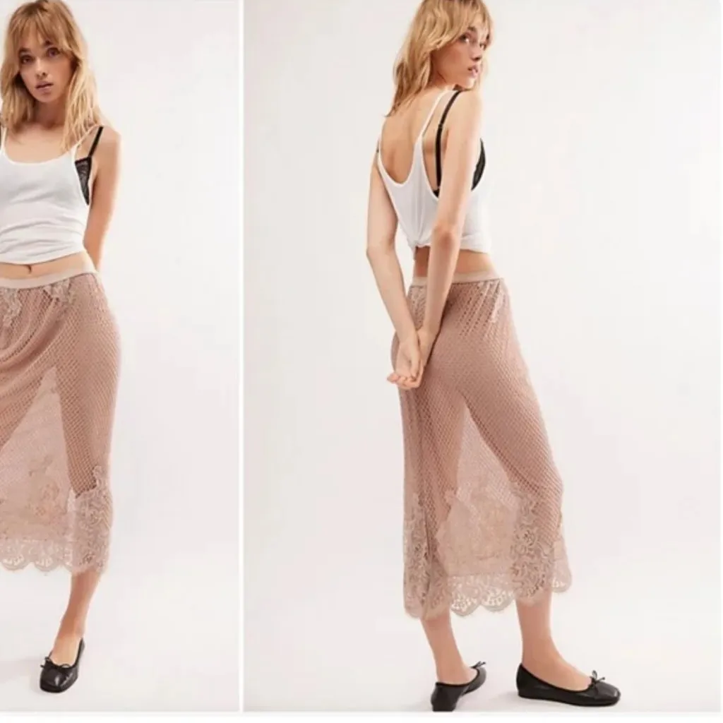 NWOT FREE PEOPLE Gemma Fish Net Lace Sheer Swim Coverup Skirt - Image 3