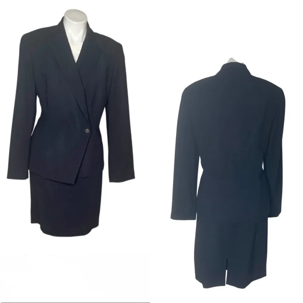 LAFAYETTE 148 New York Blue Skirt Suit Straight Skirt Crossover Jacket Size 14 - Image 13