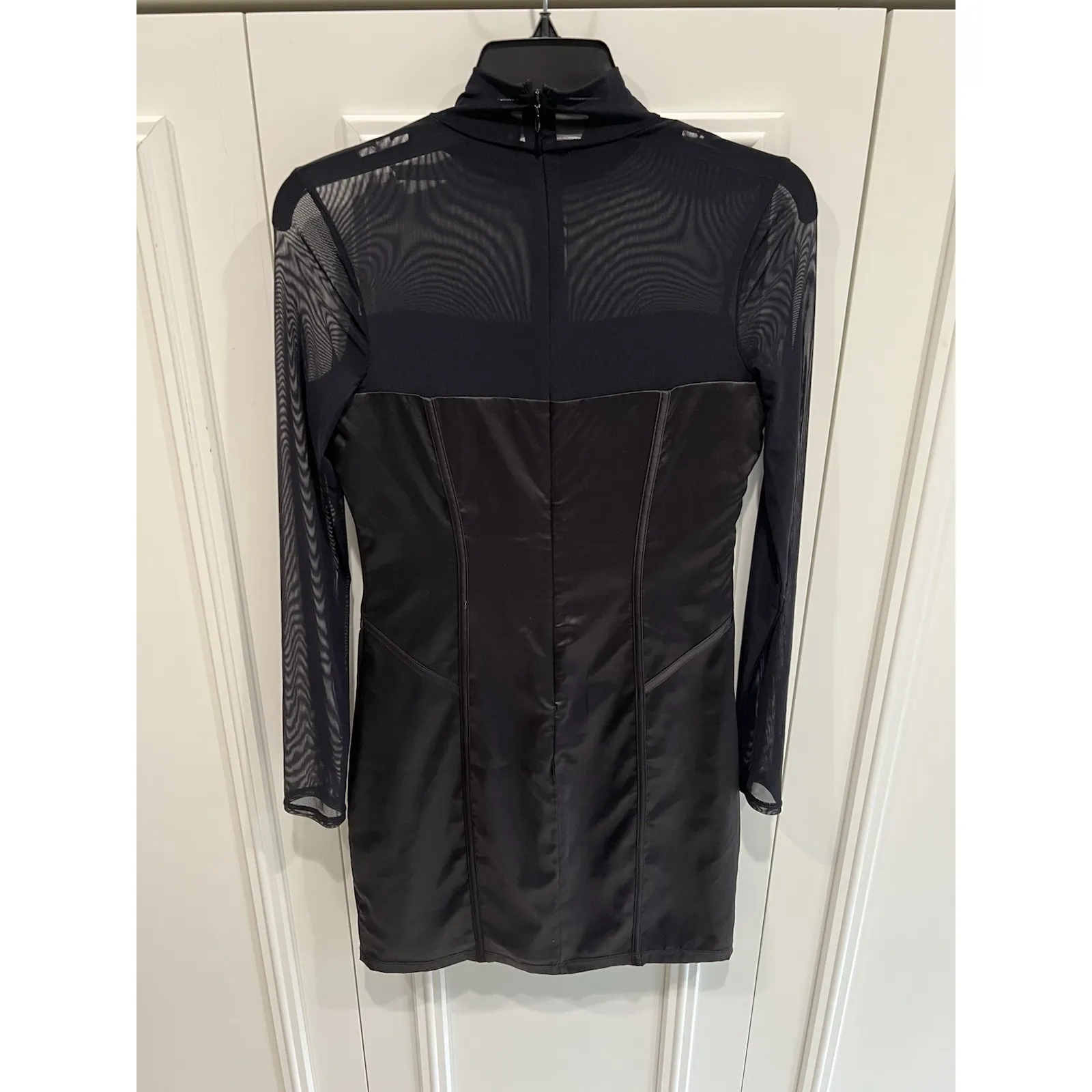 Guess Black Satin Mesh Bodycon Dress Whimsigoth Sexy Club Contemporary GNO - Image 3