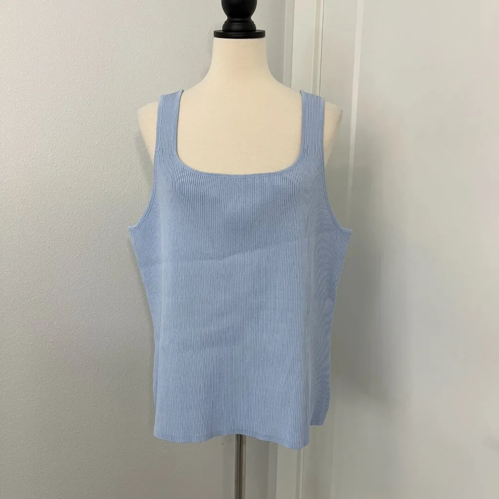 New Halogen 3X Blue Ribbed Knit Tank Top - Image 2