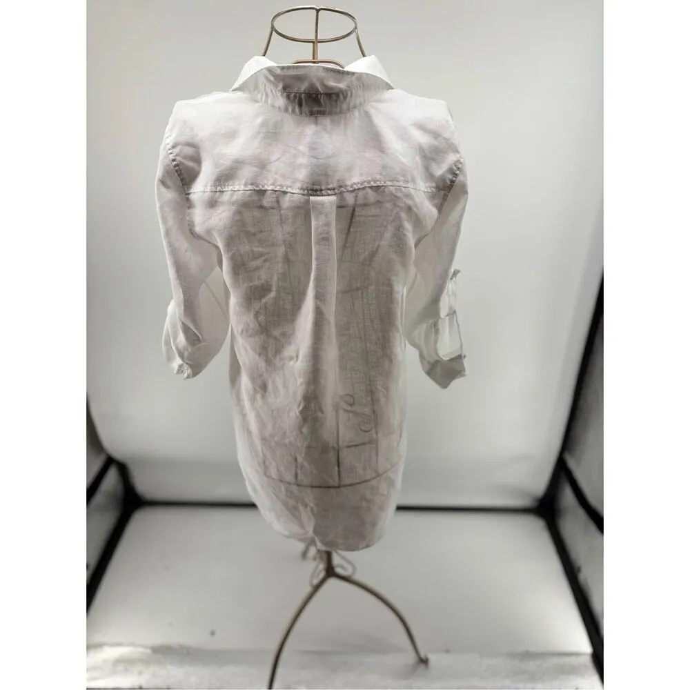 Chico's 00 No-Iron Top Women's Linen Button-Up Shirt 3/4 Sleeve Top White Size 2 - Image 7