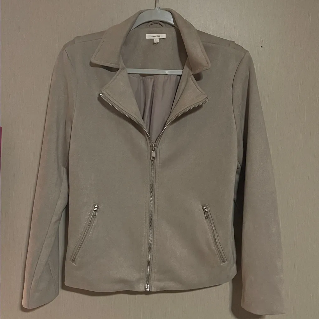 Maurice’s medium tan suede like dress silver zipper moto jacket blazer - Image 6