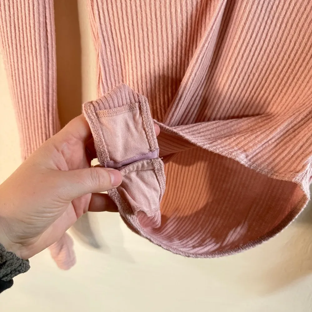 Free People Intimately Cozy Up To Me Pink Ribbed V-Neck Bodysuit Size Small - Image 5