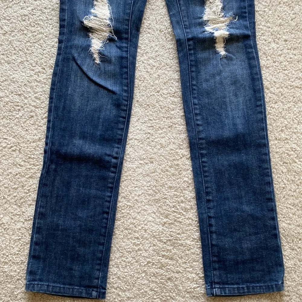 Authentic Y2K  Max Azaria Size 5 dark wash distressed midrise straight jeans - Image 3