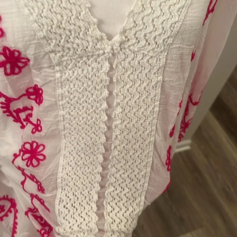 Beach by Exist Cotton Embroidered kaftan hot pink detailing swim Coverup size L - Image 3