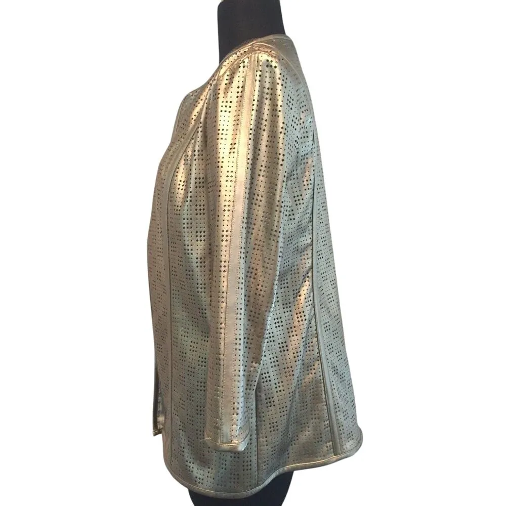 Chico's Traveler's Collection Gold Perforated Open Blazer Jacket Ladies NWT - Image 8