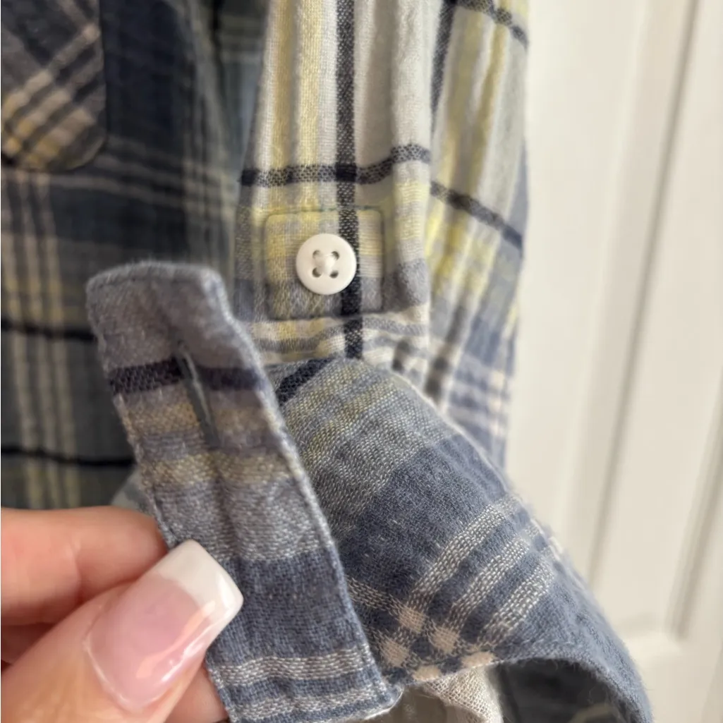 Sanctuary Blue and Cream Plaid Casual Shirt Crinkle Cotton Size XL - Image 3