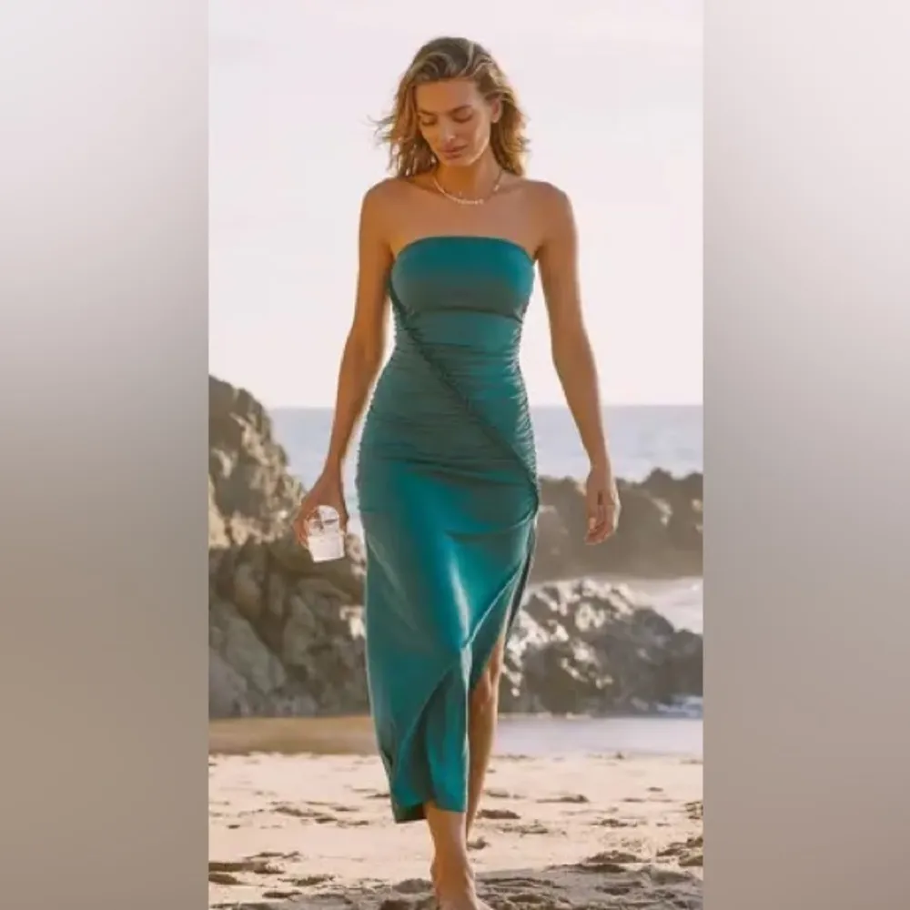 Anthropologie maxi dress The Gabbie Strapless Ruched Tube midi Celandine teal Green Size 2X - Image 2