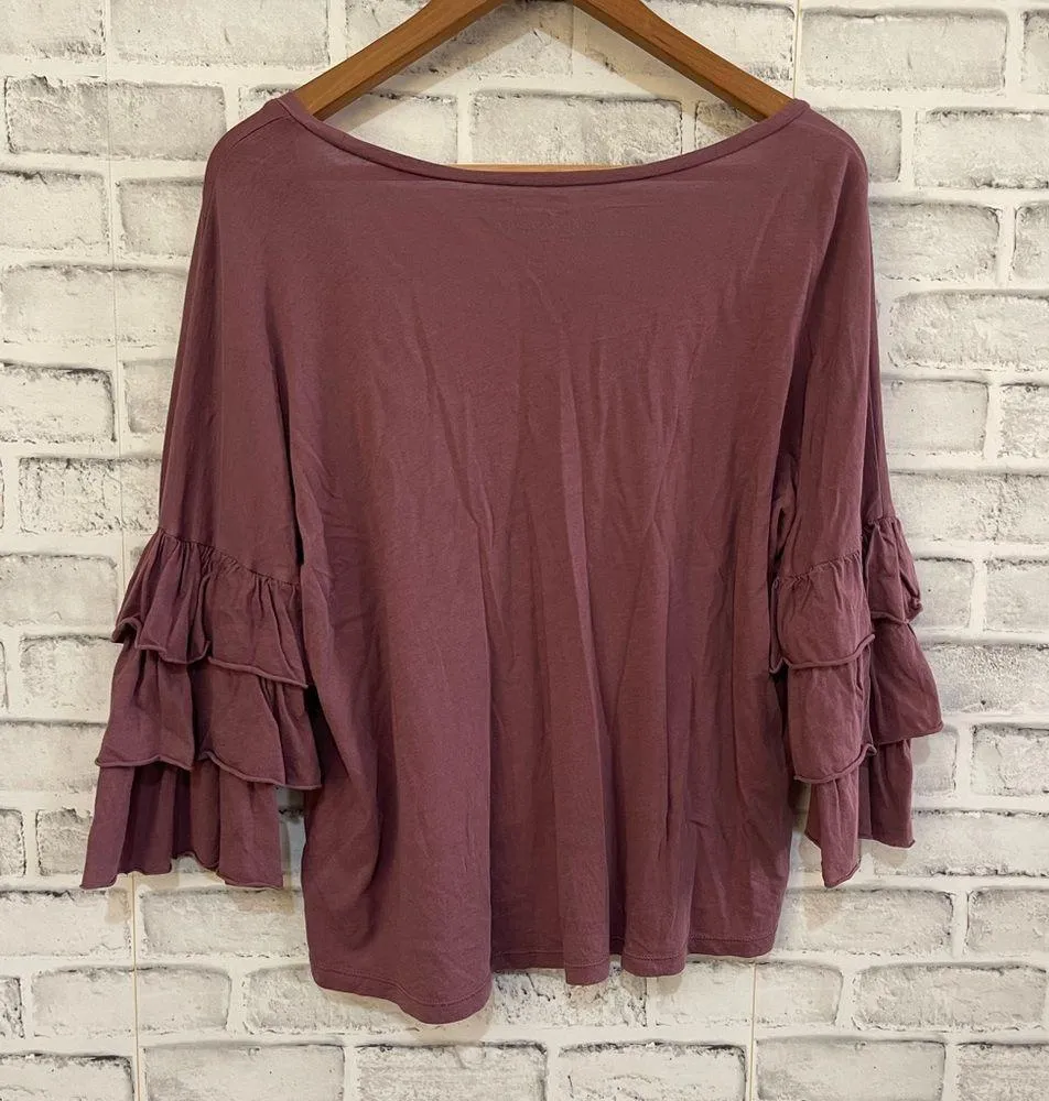 Women’s American Eagle mauve long layered bell sleeve ruffle shirt Size M - Image 2