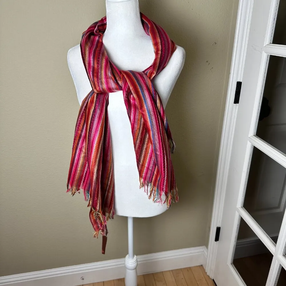 NWT LITTLE PLACES Fair Trade Striped Festival Scarf with Fringe Pink - Image 2