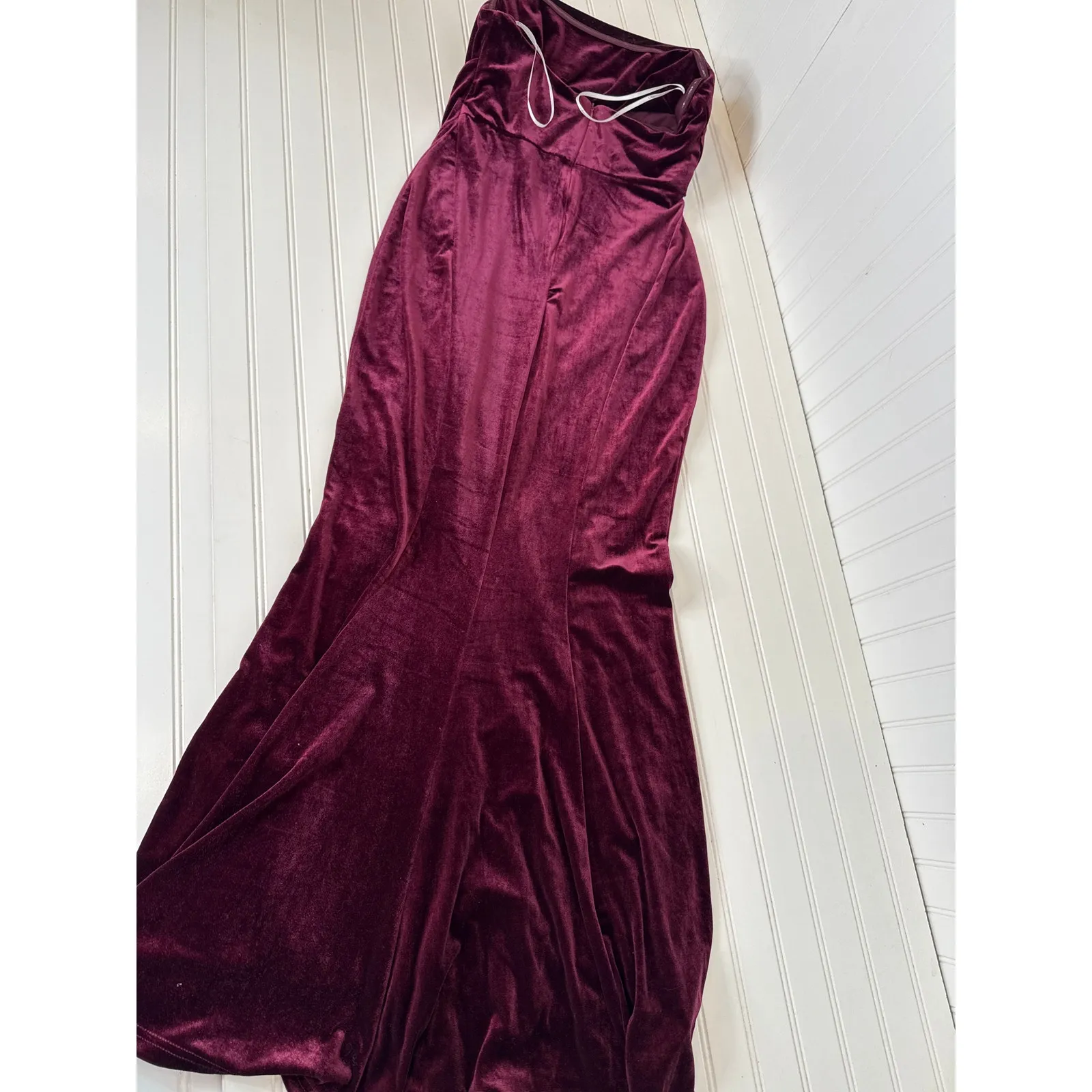 NWOT Lulus Perfectly Captivating Plum Purple Velvet Strapless Maxi Dress Size L - Image 6