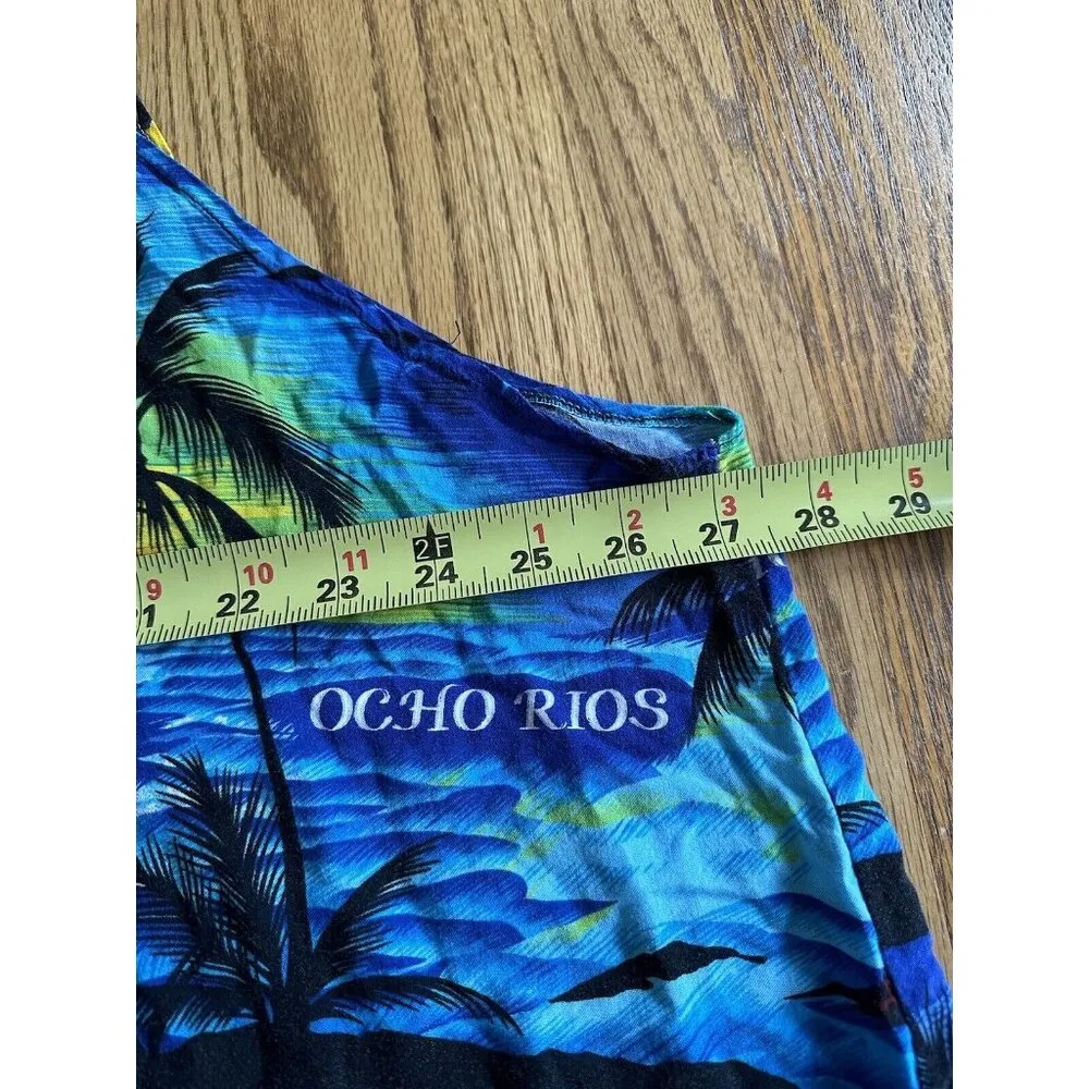 HAWAIIAN Kaftan Dress Swim Cover Palm Tree Beach Sun Montego Bay Blue Size 3X - Image 5