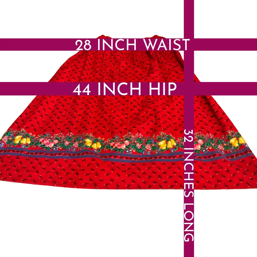 VINTAGE 1980'S MELISSA BURKE RED FLORAL PRINT CORDUROY COTTON MIDI SKIRT (10) - Image 12