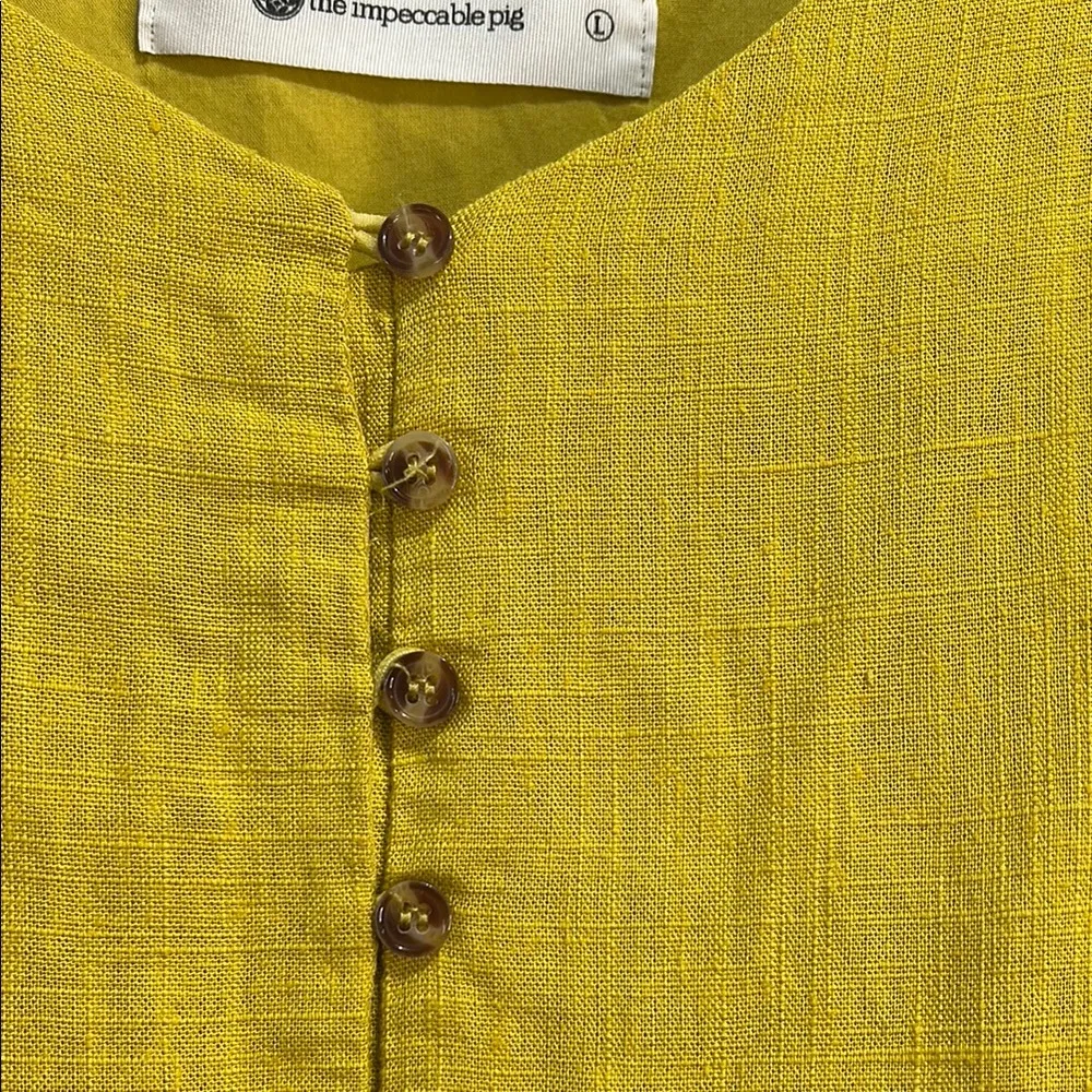 The Impeccable Pig Mustard Yellow Linen Blend Mini Dress Women’s Size Large EUC - Image 4