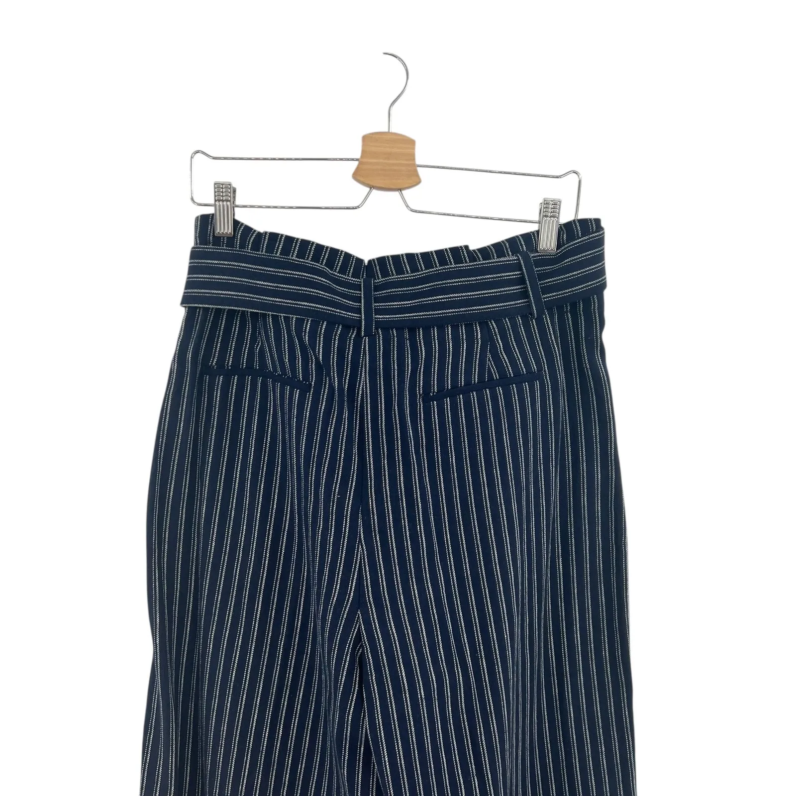 J. Crew Point Sur Paperbag Pants Wide Leg Belt Stripe Navy Blue Size 12 - Image 9