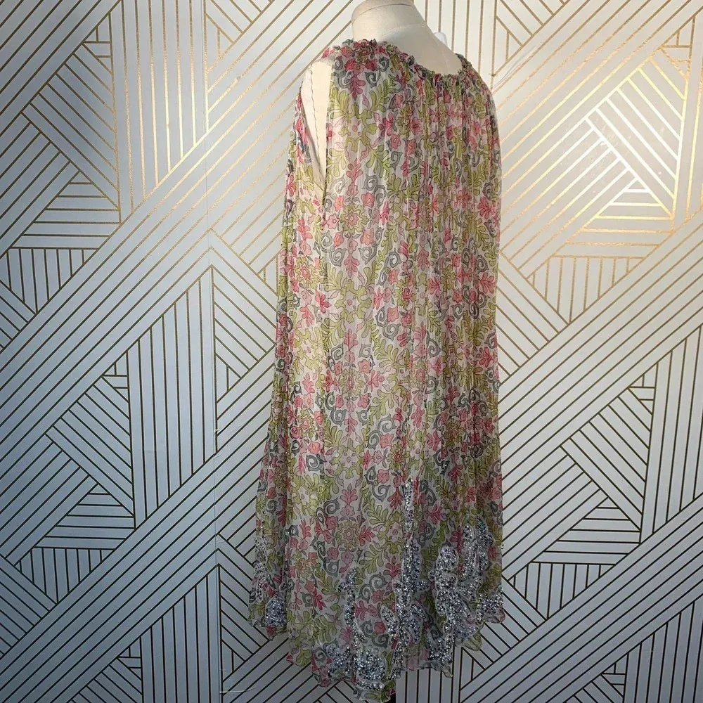 Anthropologie Rina Dhaka Dress Pleated Beaded Floral Print Sleeveless Size Small - Image 7