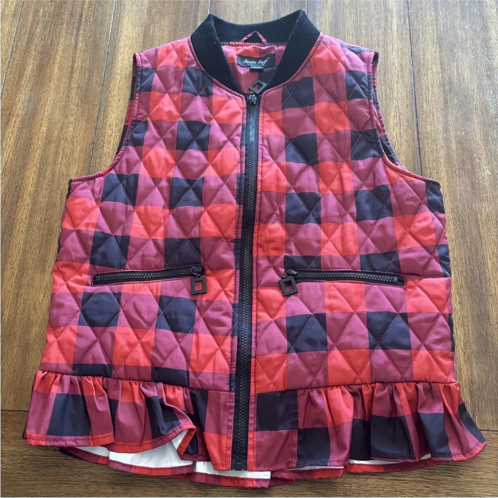 Charlie Paige Women’s Plaid Quilted Vest With Ruffle Size M - Image 5
