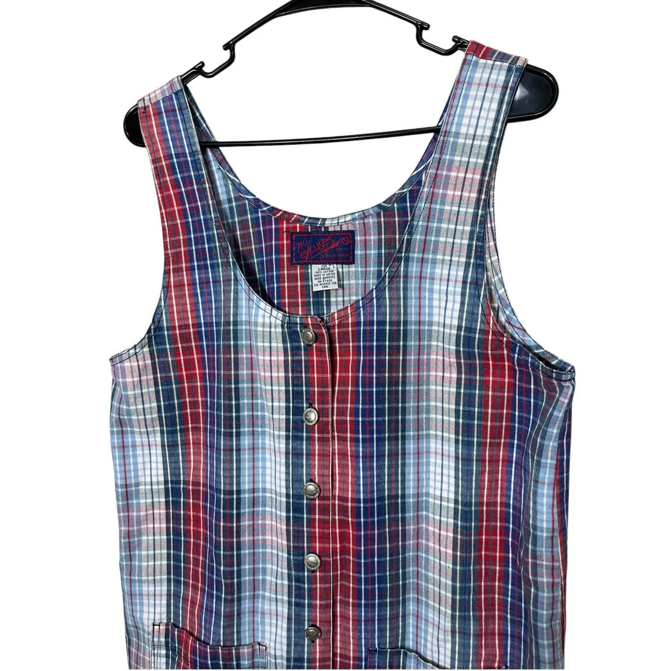 Vintage No Excuses 90s Y2K Jumper Dress Size L‎ Red Blue Plaid - Image 2