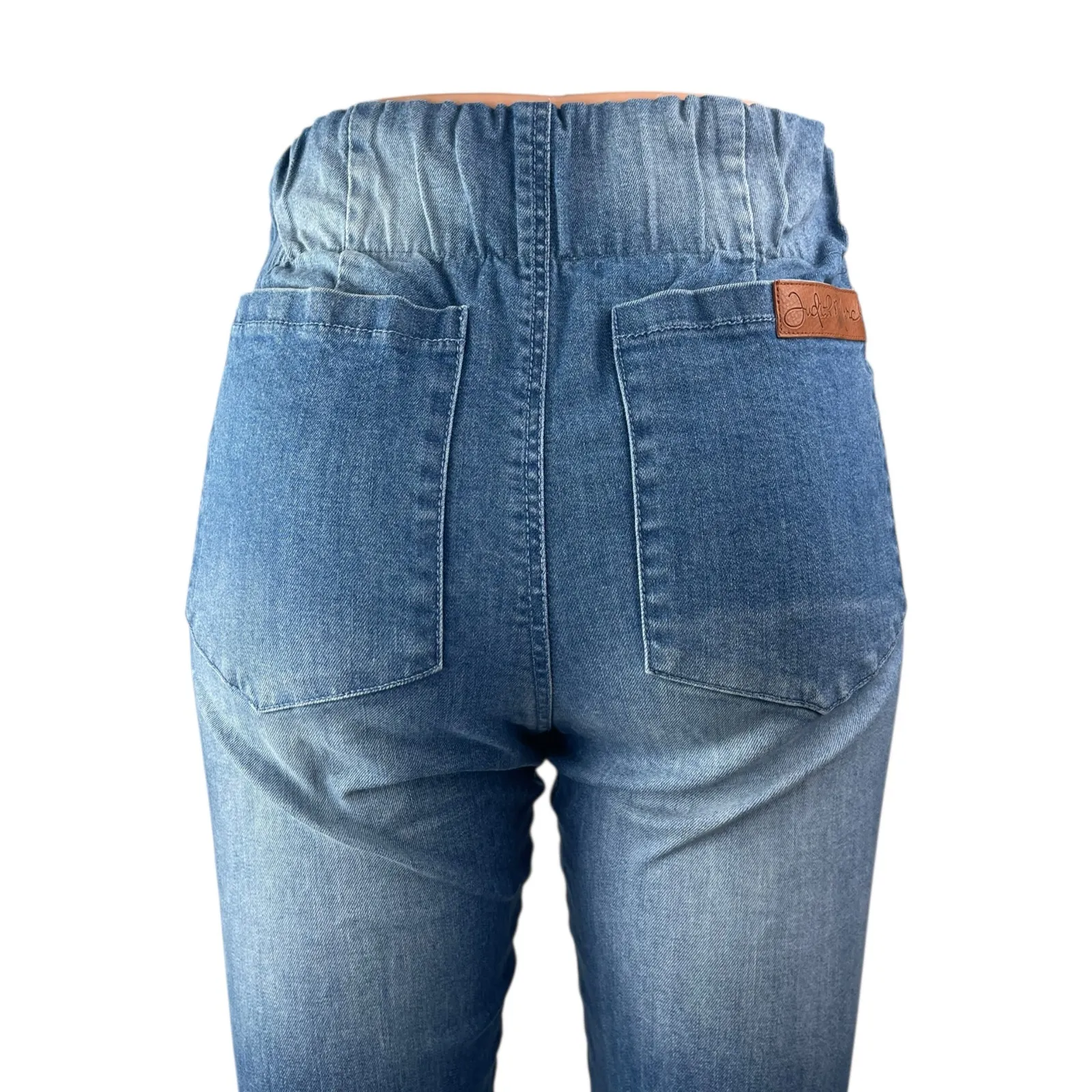 Judith March Women's Blue Lace Up High Rise Flare Bell Bottom Denim Jeans Size S - Image 4