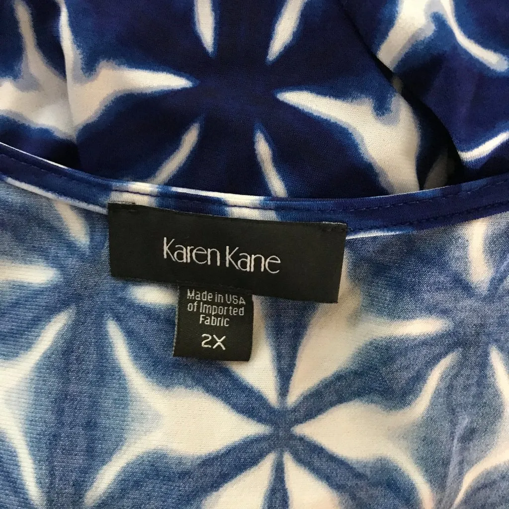 KAREN KANE Blue Kaleidoscope Stretch Jersey Top Plus 2X - Image 4