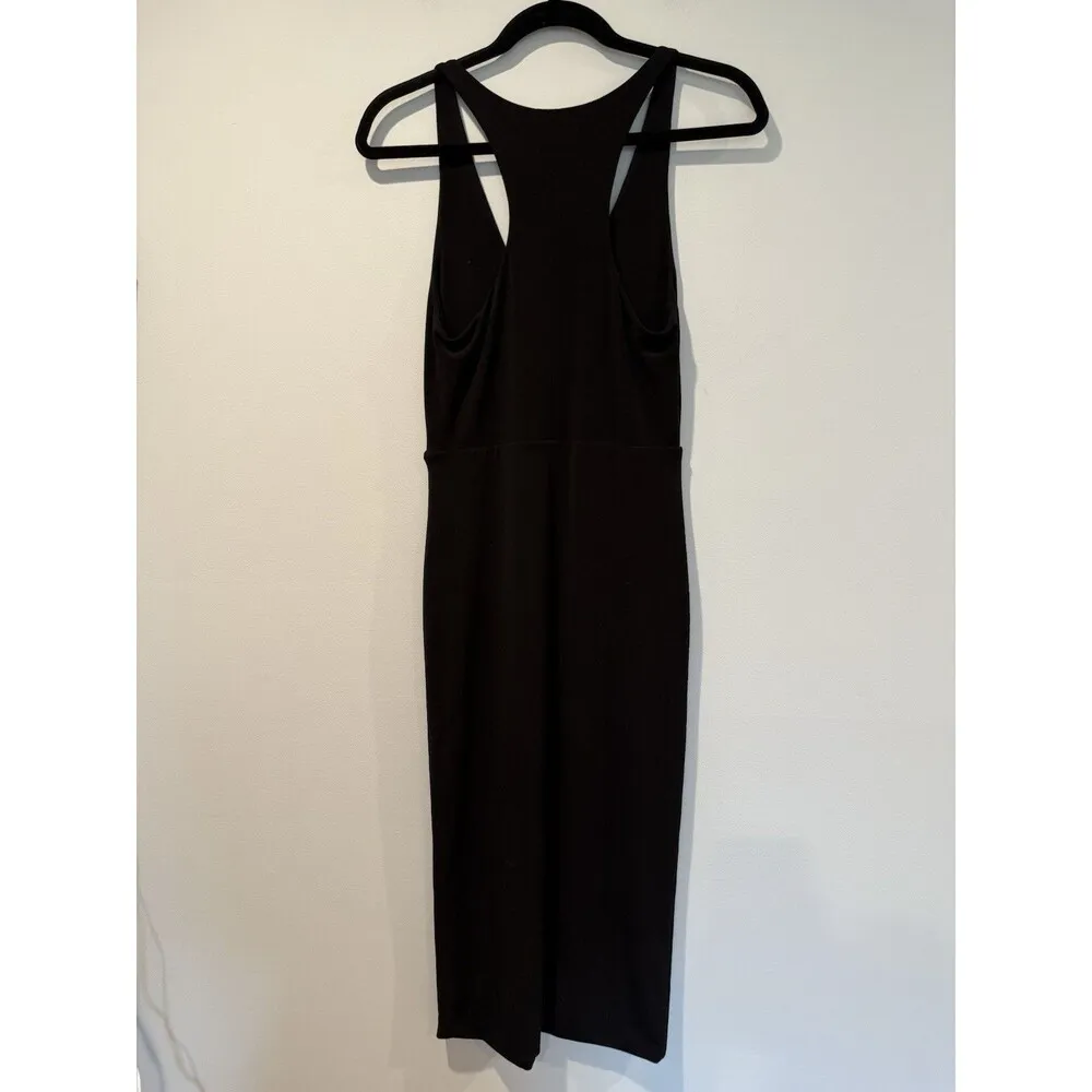 Leith Midi Dress Womens Small Black Sleeveless Stretch Body Con Travel Vacation - Image 2