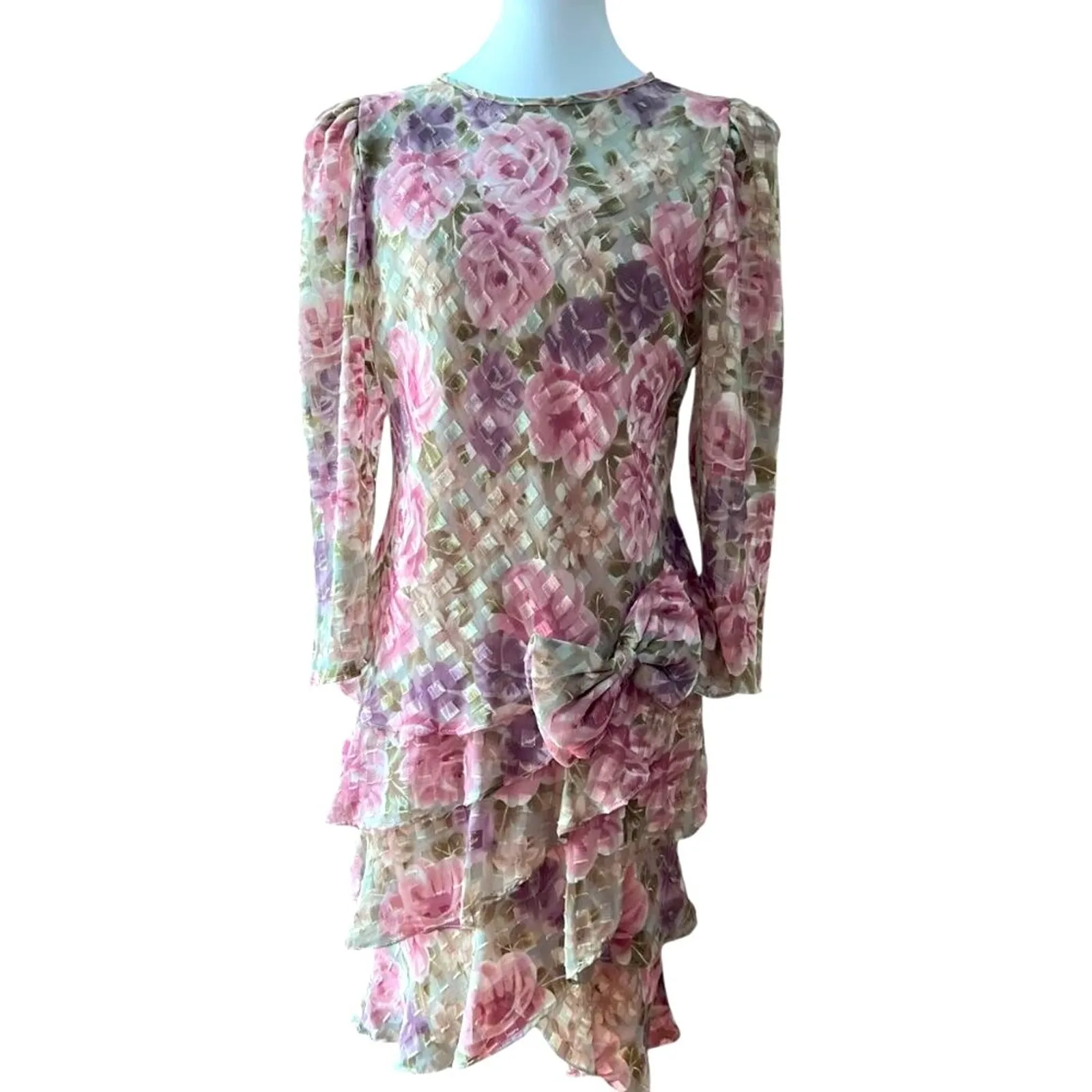 Vintage Dress Medium Set Semi Formal Large Retro Cottage Boho Sheer 80s 40s Rose Pink - Image 5
