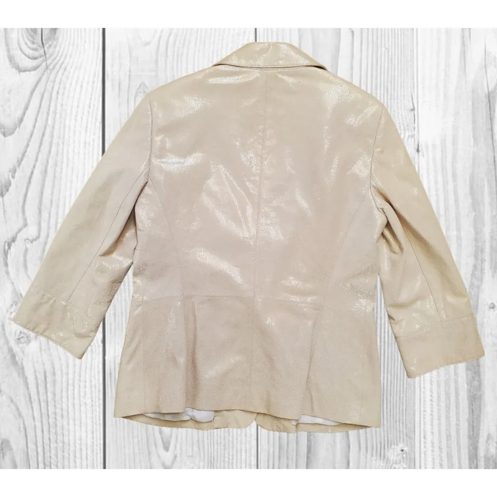 Lafayette 148 Jacket Womens 10 Beige Leather Single Breasted Blazer VTG … - Image 3
