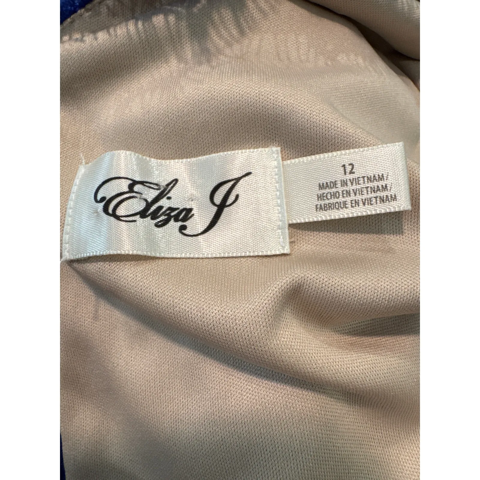 Eliza J Royal Blue Lace Cocktail Dress Size 12 Cap Sleeve Scalloped Hem Lined - Image 5